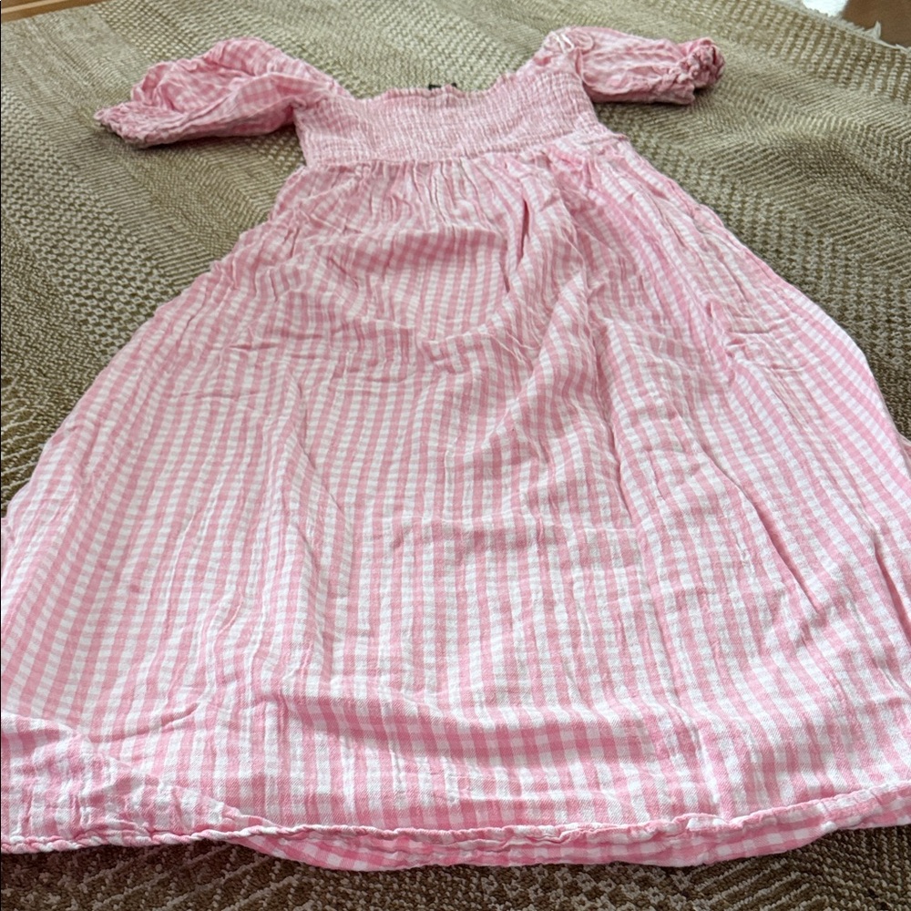 New Look Pink Checkered Puff Sleeve Dress maternity - Picture 2 of 4